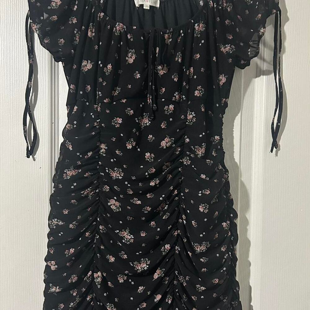 Ultra flirt black floral ruched
